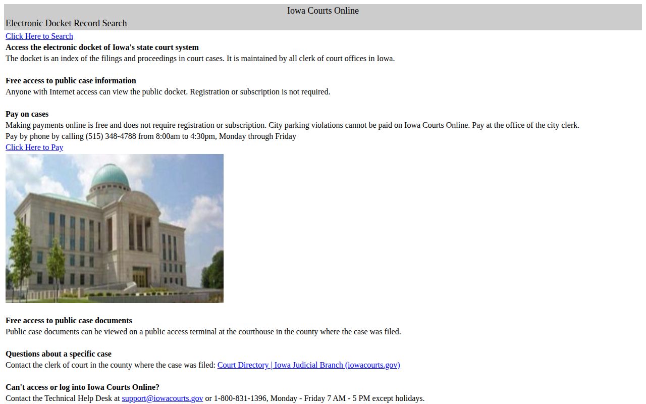 Adams County arrest court-record search through Iowa Courts Online